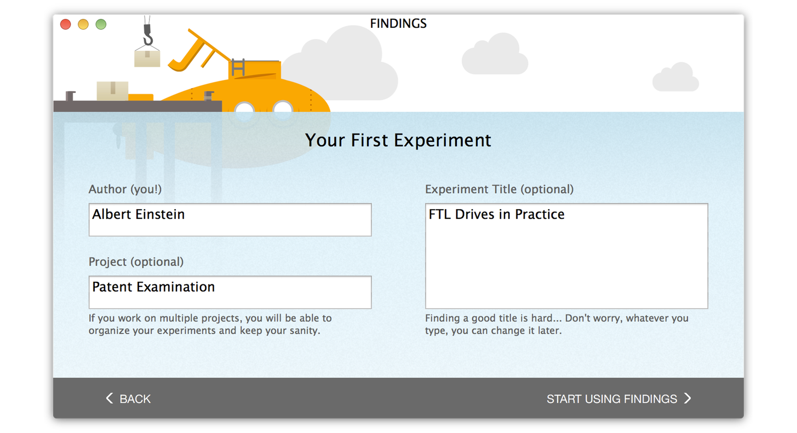 First Experiment in Findings