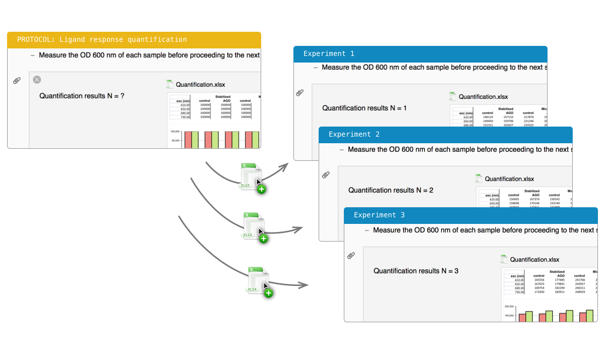 Inserting a protocol into an experiment also creates a copy of the protocol attachments